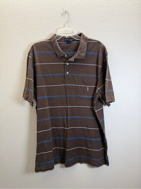 Daniel Cremieux Brown Polo with Blue and White Stripes